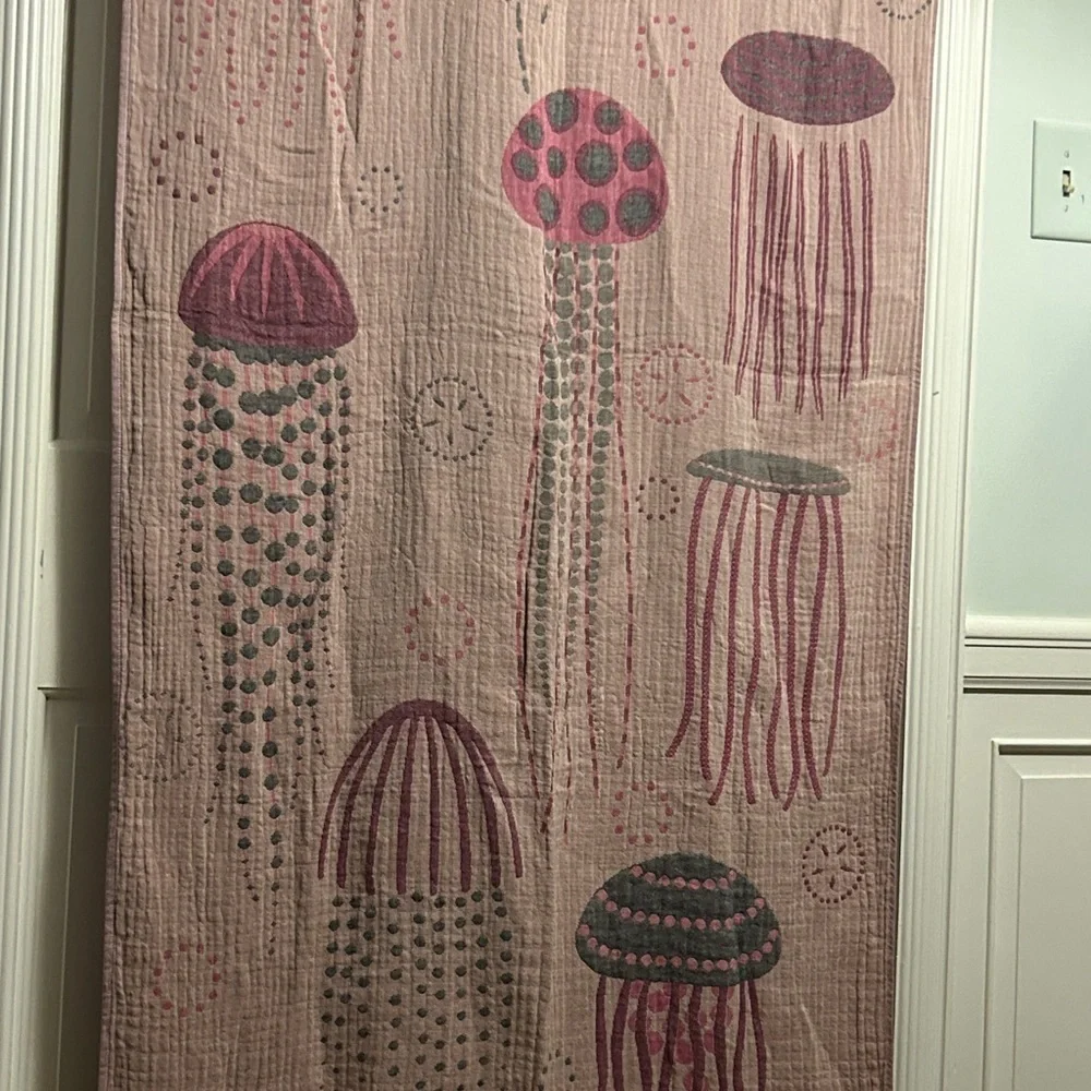 Jellyfish Patterned Throw Tapestry Towel 2 Side Organic Cotton Violet +!Gray NEW